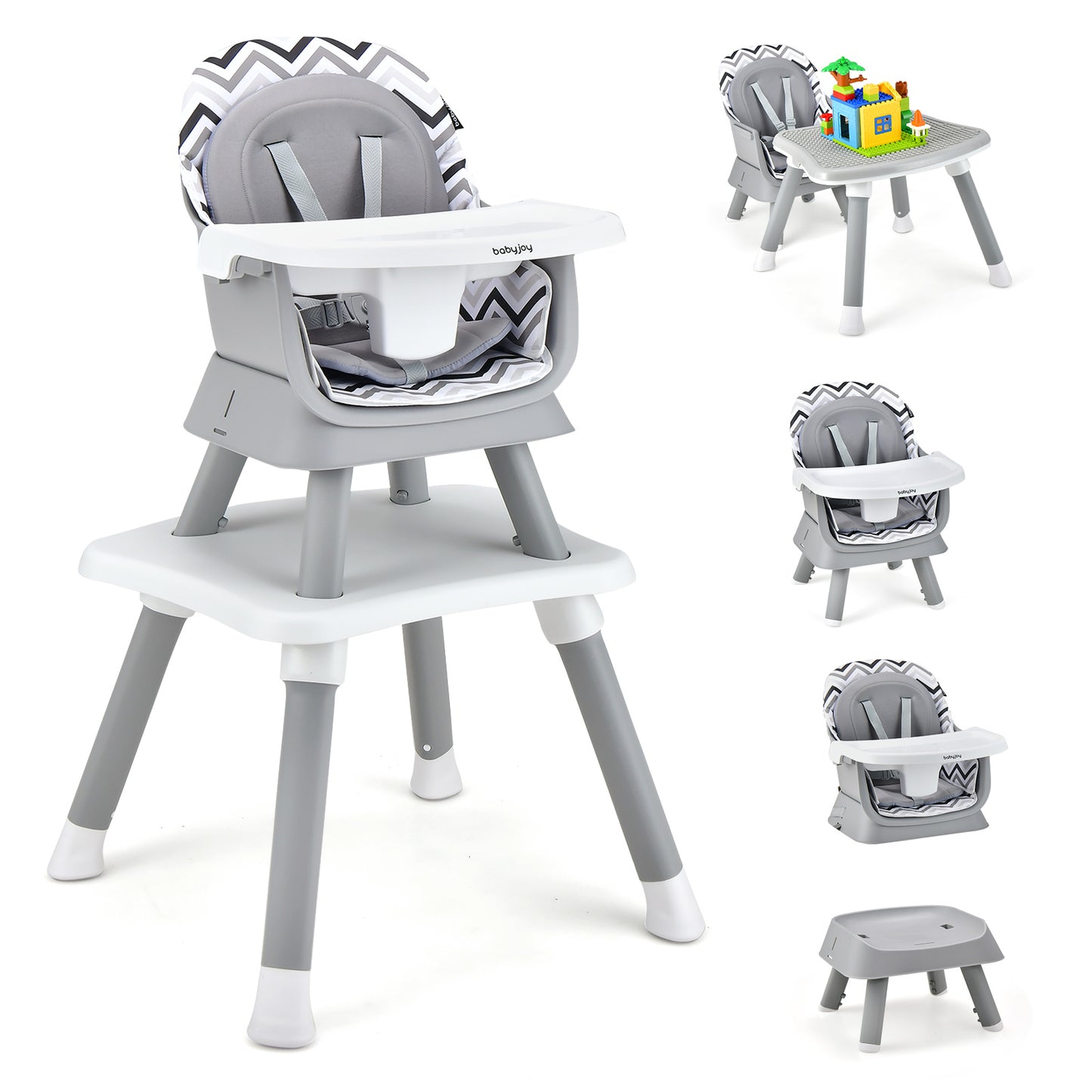 8-in-1 Convertible Baby High Chair – Adjustable with Tray and Cushions