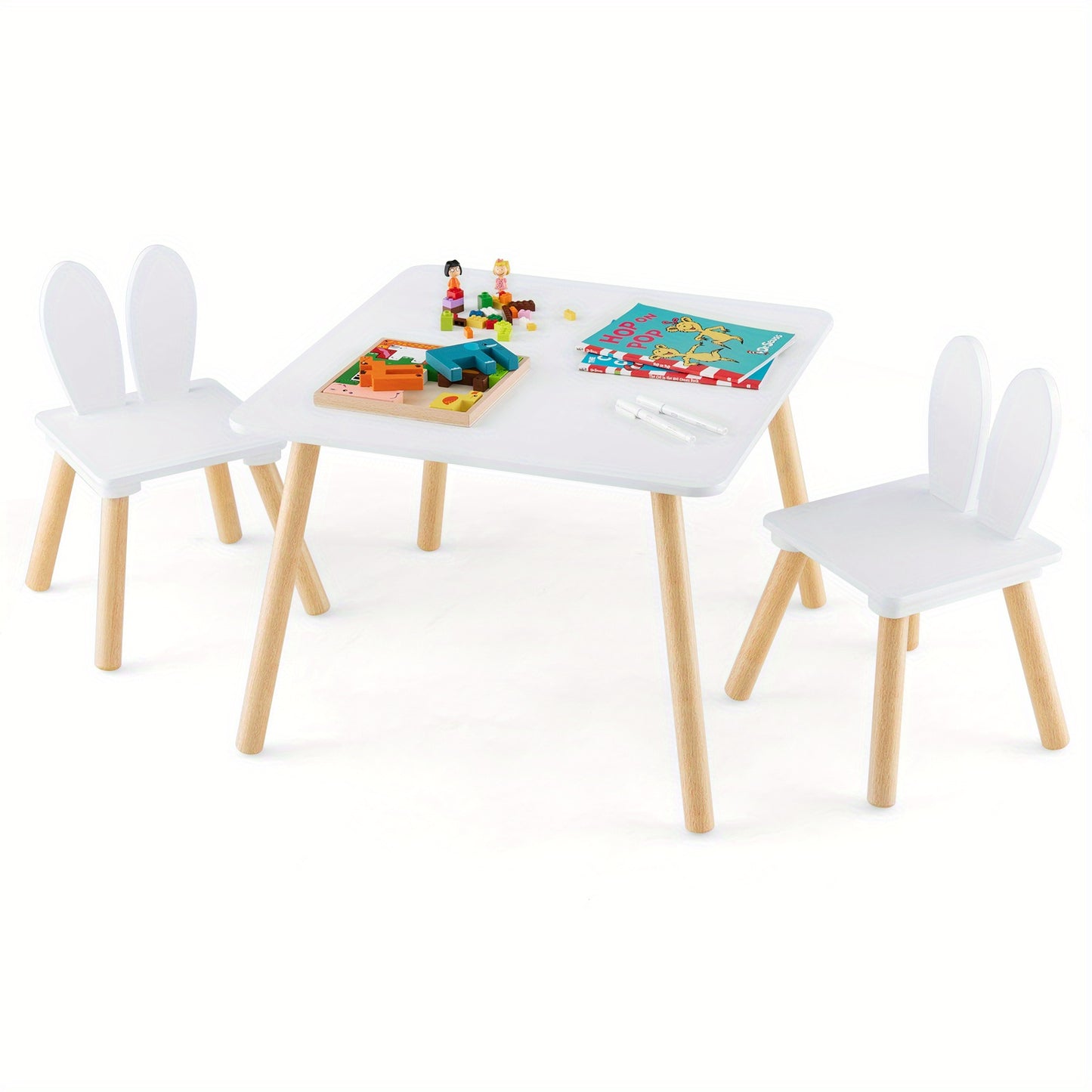Wooden Kids Table and 2 Chairs Set – Solid Wood Legs