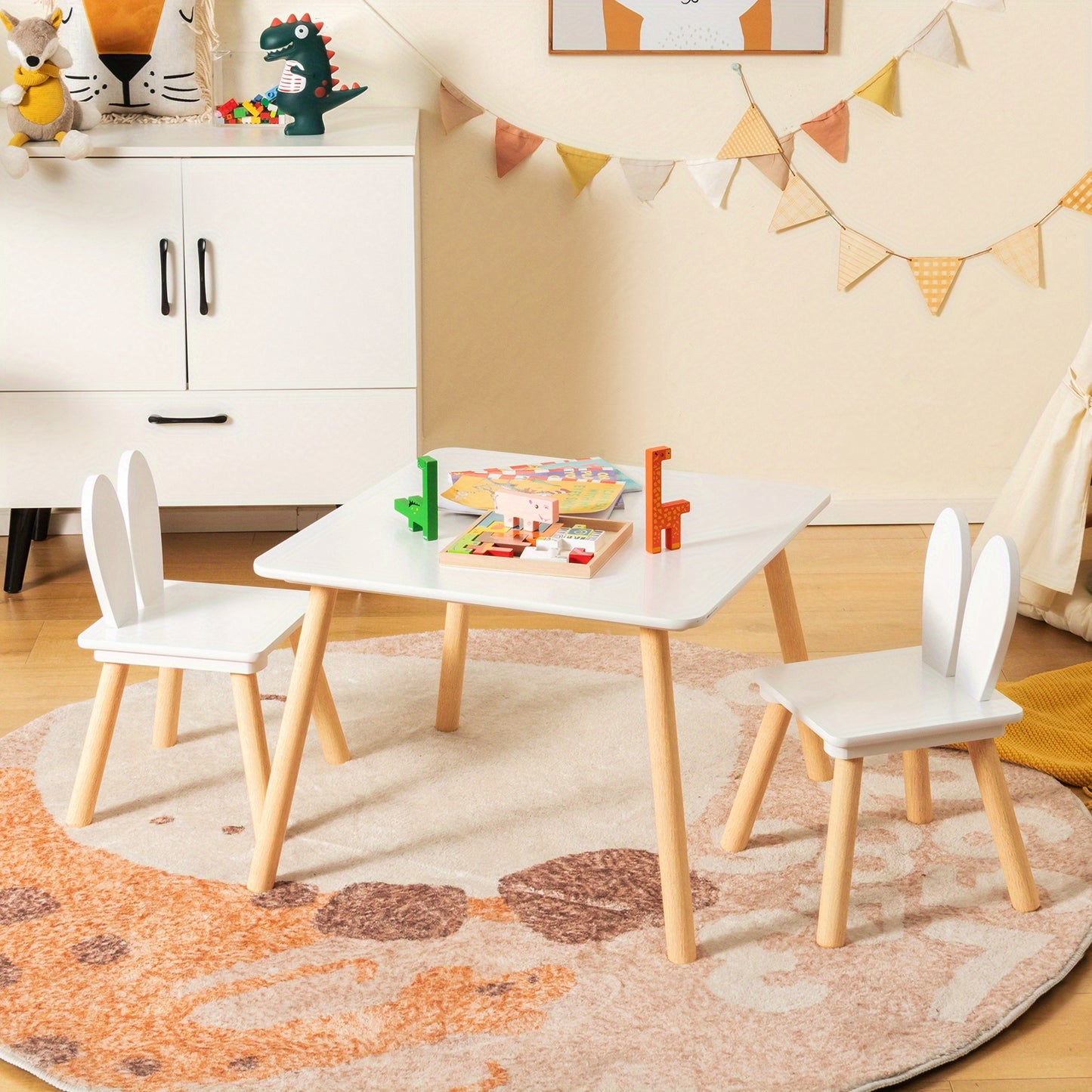 Wooden Kids Table and 2 Chairs Set – Solid Wood Legs