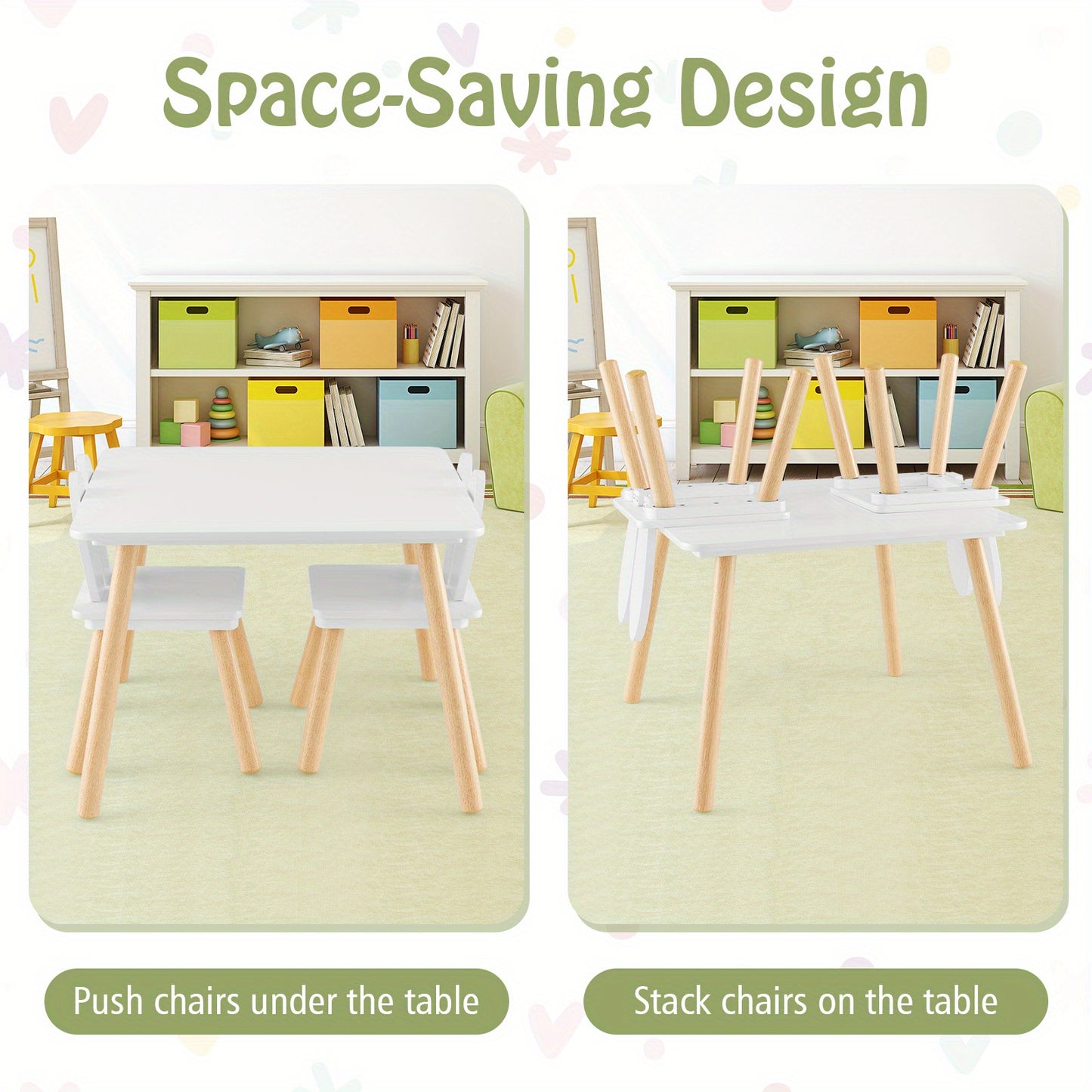 Wooden Kids Table and 2 Chairs Set – Solid Wood Legs