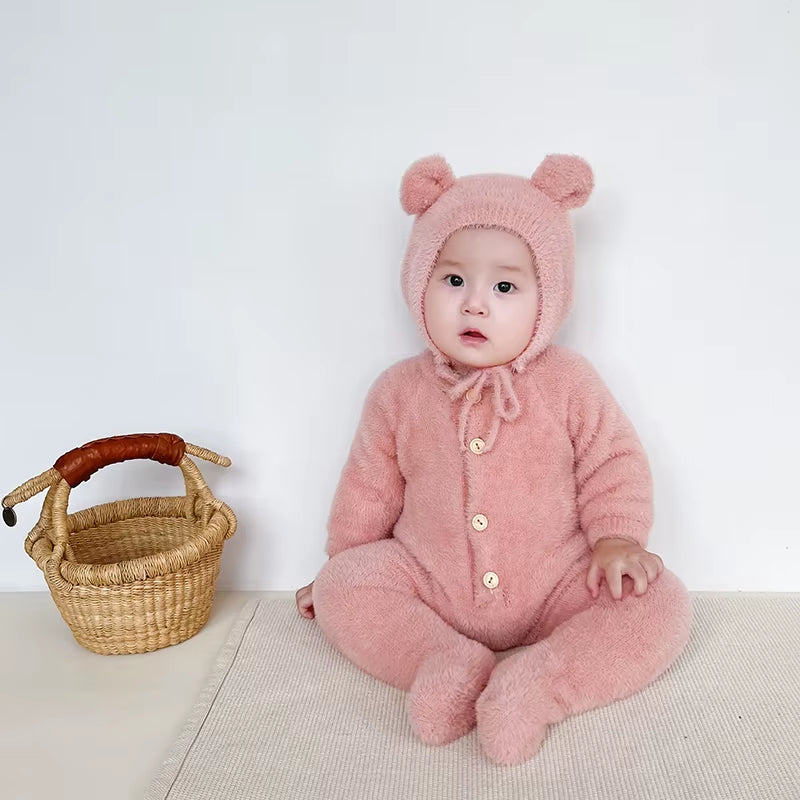 Winter Newborn Toddler Boys and Girls Bear One-Piece Climbing Suit Children Fashion Warm Baby Simple Soft Homewear Clothes