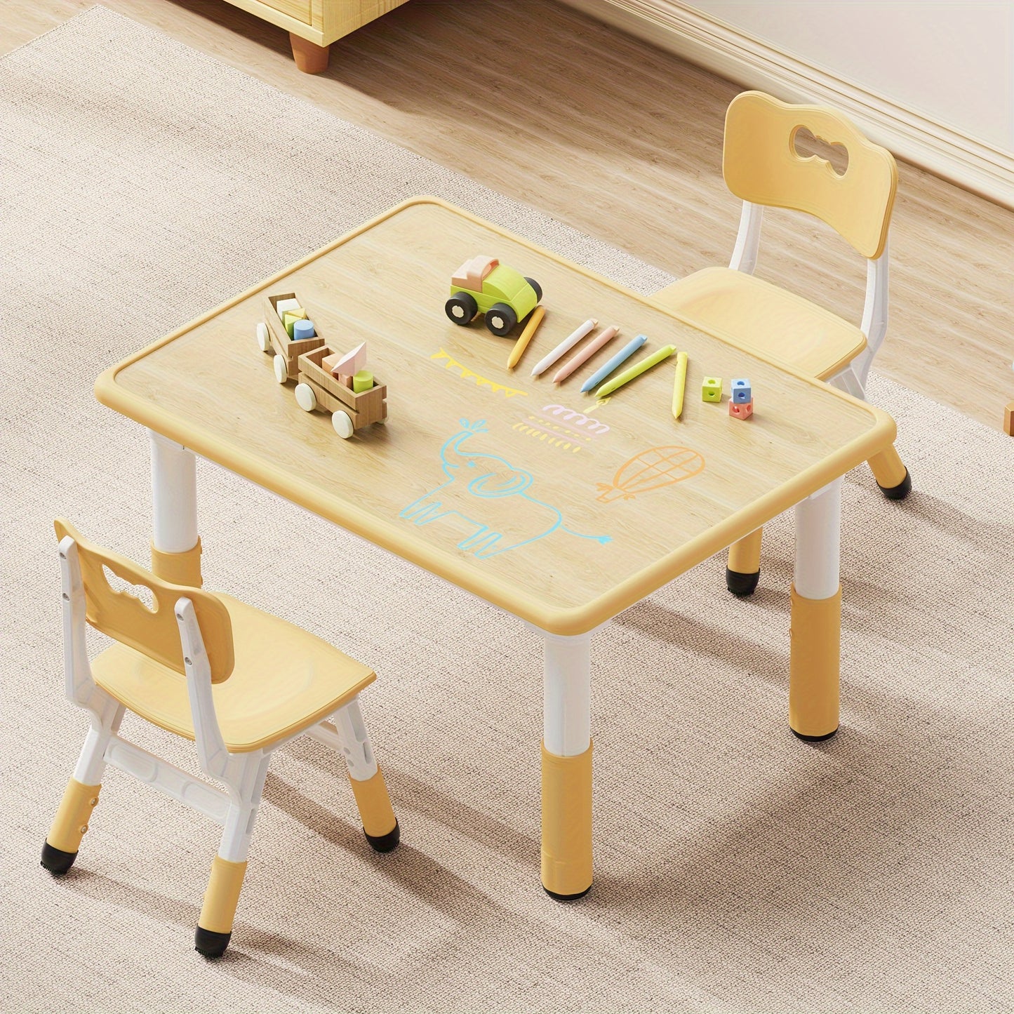 Adjustable Kids Table and 2 Chairs Set – for Ages 2–8