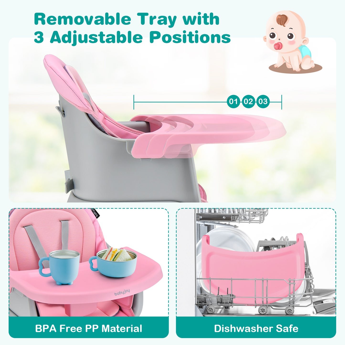 8-in-1 Convertible Baby High Chair – Adjustable with Tray and Cushions