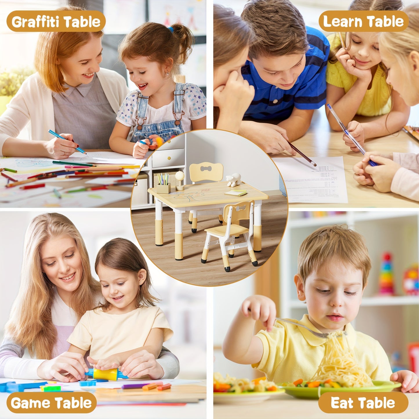 Adjustable Kids Table and 2 Chairs Set – for Ages 2–8