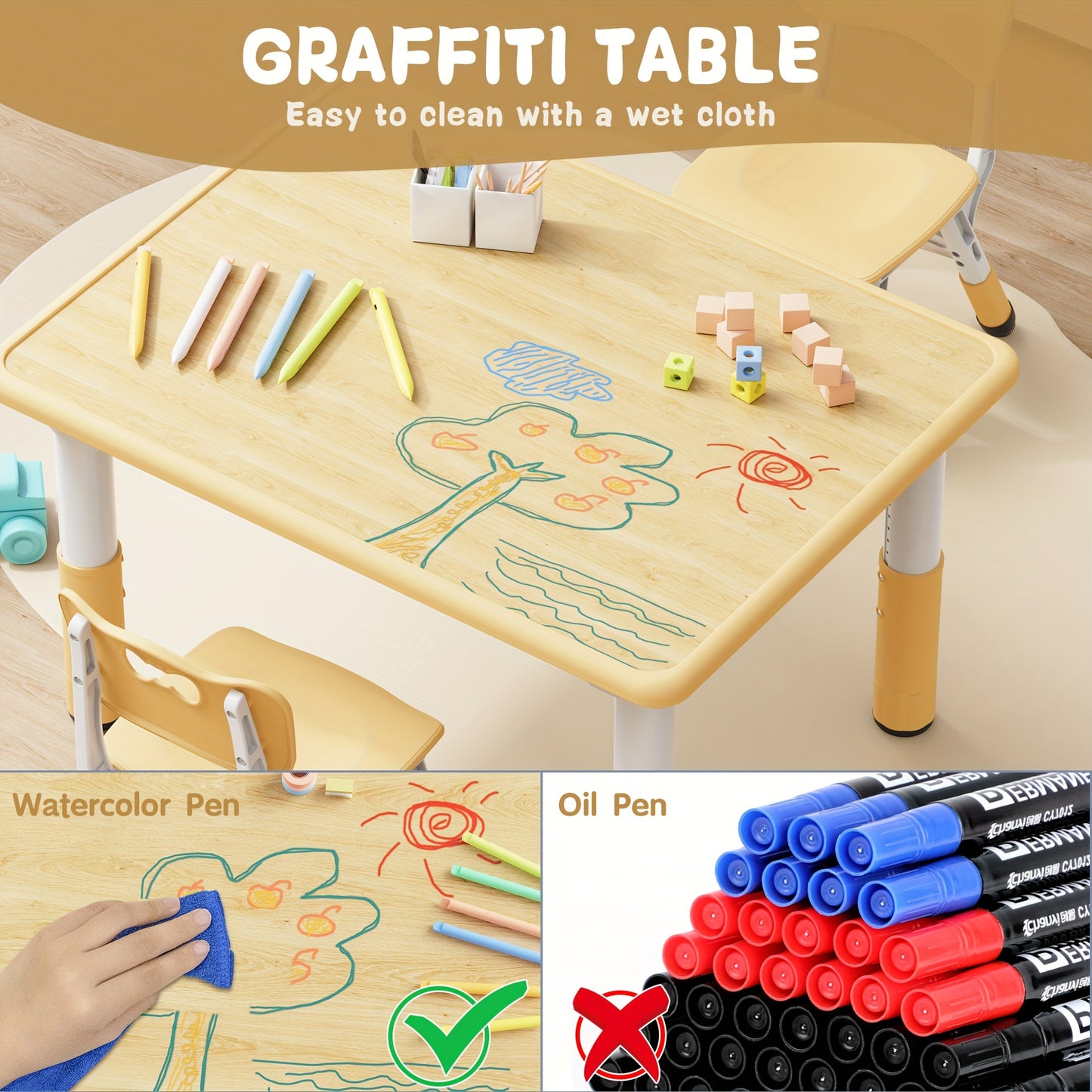 Adjustable Kids Table and 2 Chairs Set – for Ages 2–8
