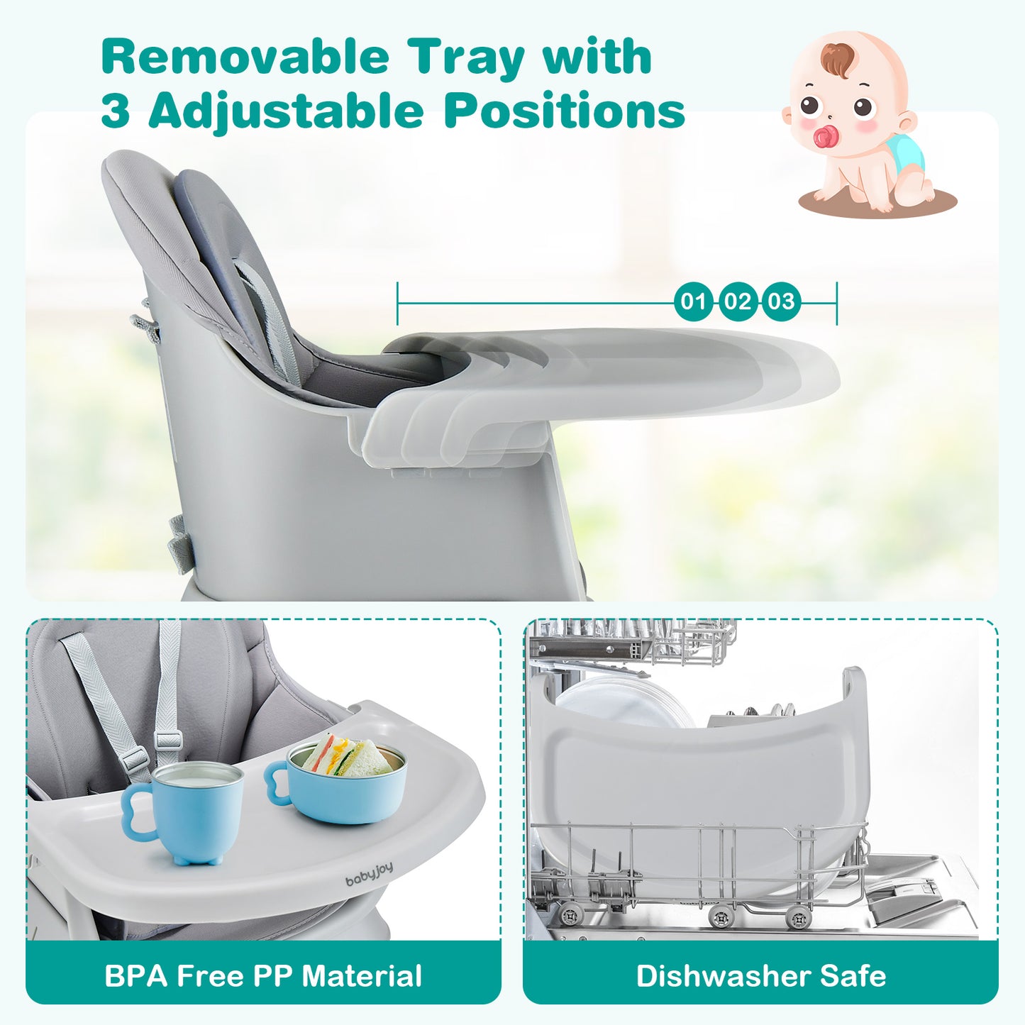 8-in-1 Convertible Baby High Chair – Adjustable with Tray and Cushions