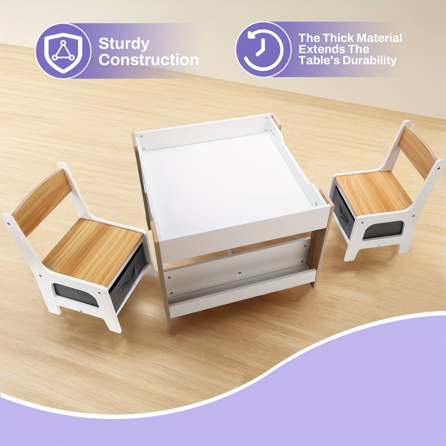 Kids Wooden Table and Chair Set – with Bookshelf and Storage Drawer