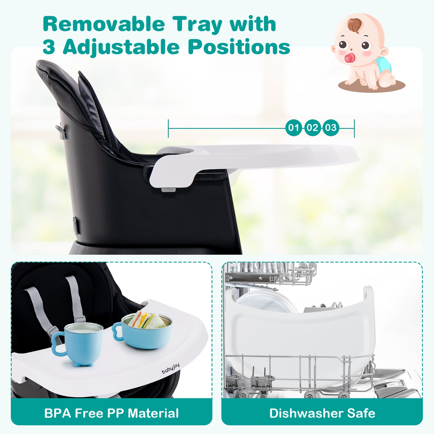 8-in-1 Convertible Baby High Chair – Adjustable with Tray and Cushions