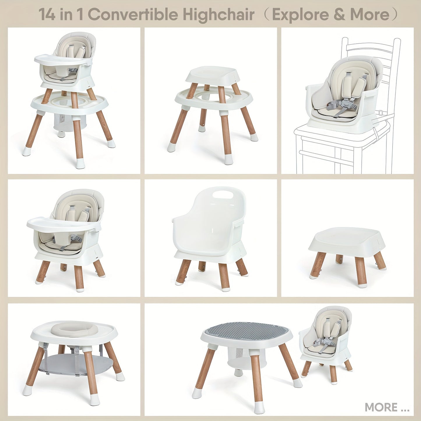 14-in-1 Convertible Baby High Chair – Multifunctional with Activity Center