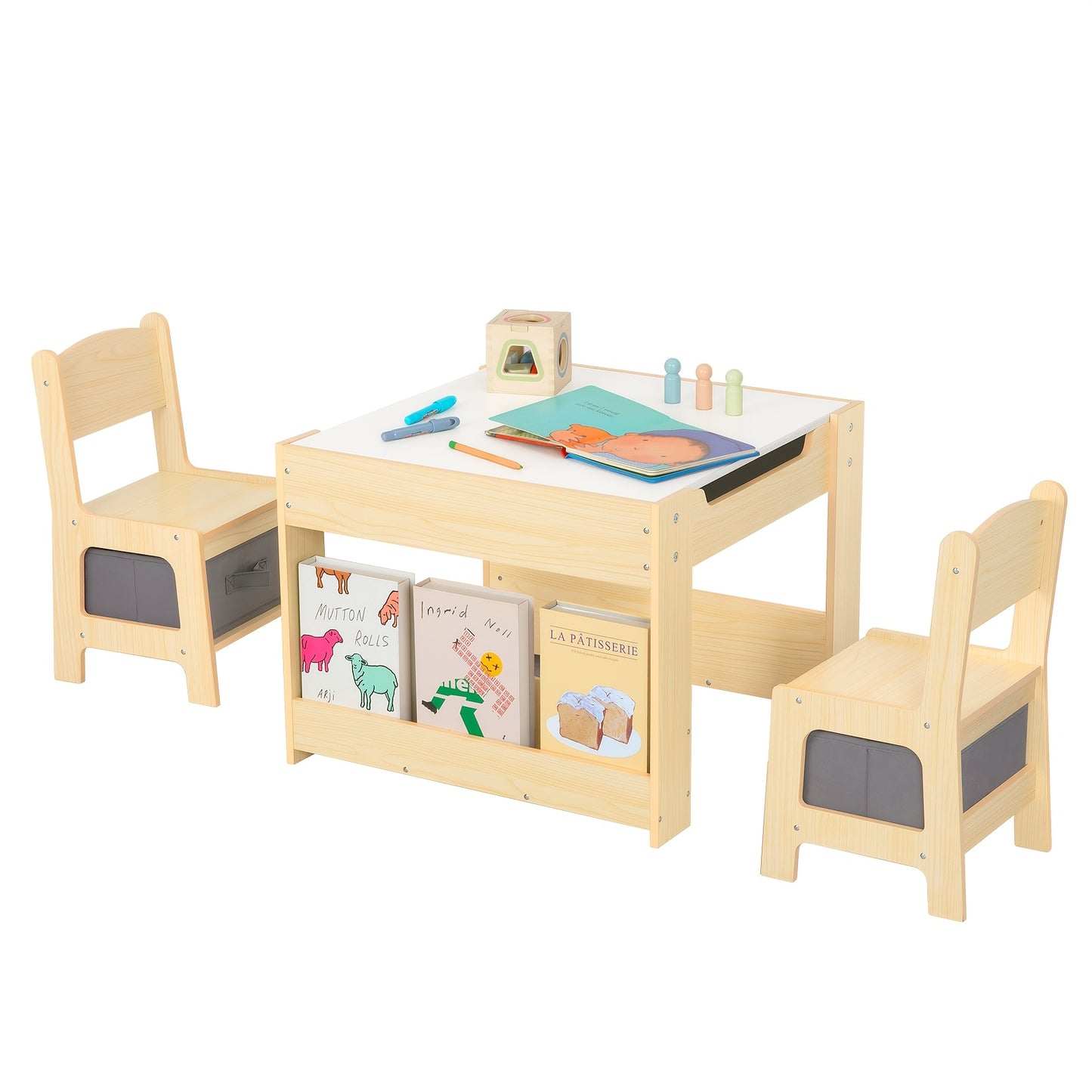 3-in-1 Kids Table and Chairs Set – with Storage Drawer