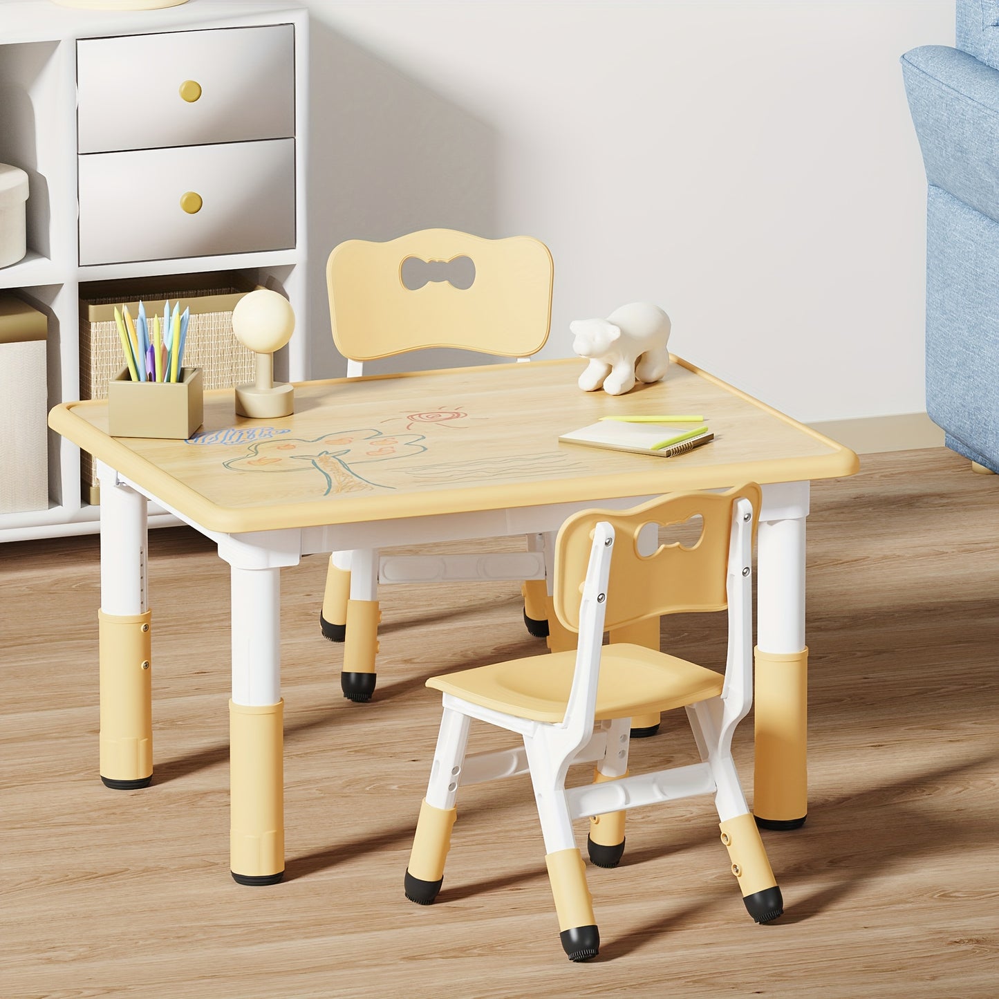 Adjustable Kids Table and 2 Chairs Set – for Ages 2–8