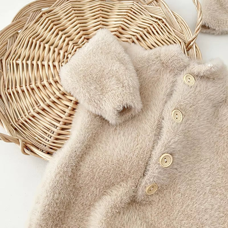 Winter Newborn Toddler Boys and Girls Bear One-Piece Climbing Suit Children Fashion Warm Baby Simple Soft Homewear Clothes