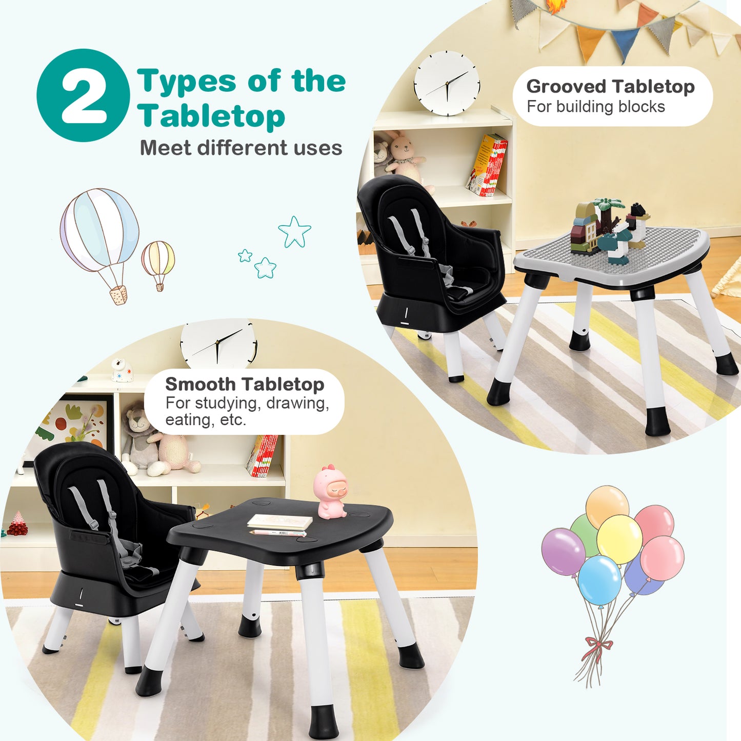 8-in-1 Convertible Baby High Chair – Adjustable with Tray and Cushions