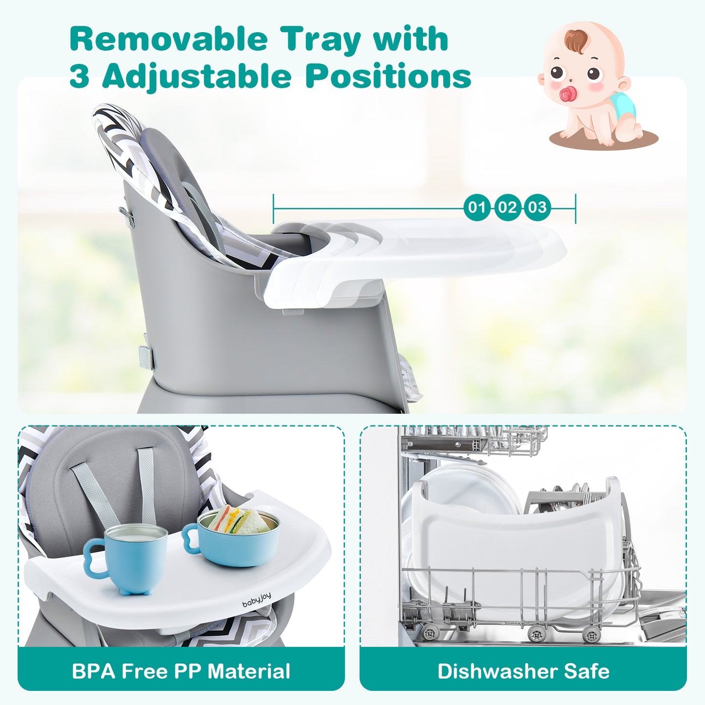 8-in-1 Convertible Baby High Chair – Adjustable with Tray and Cushions