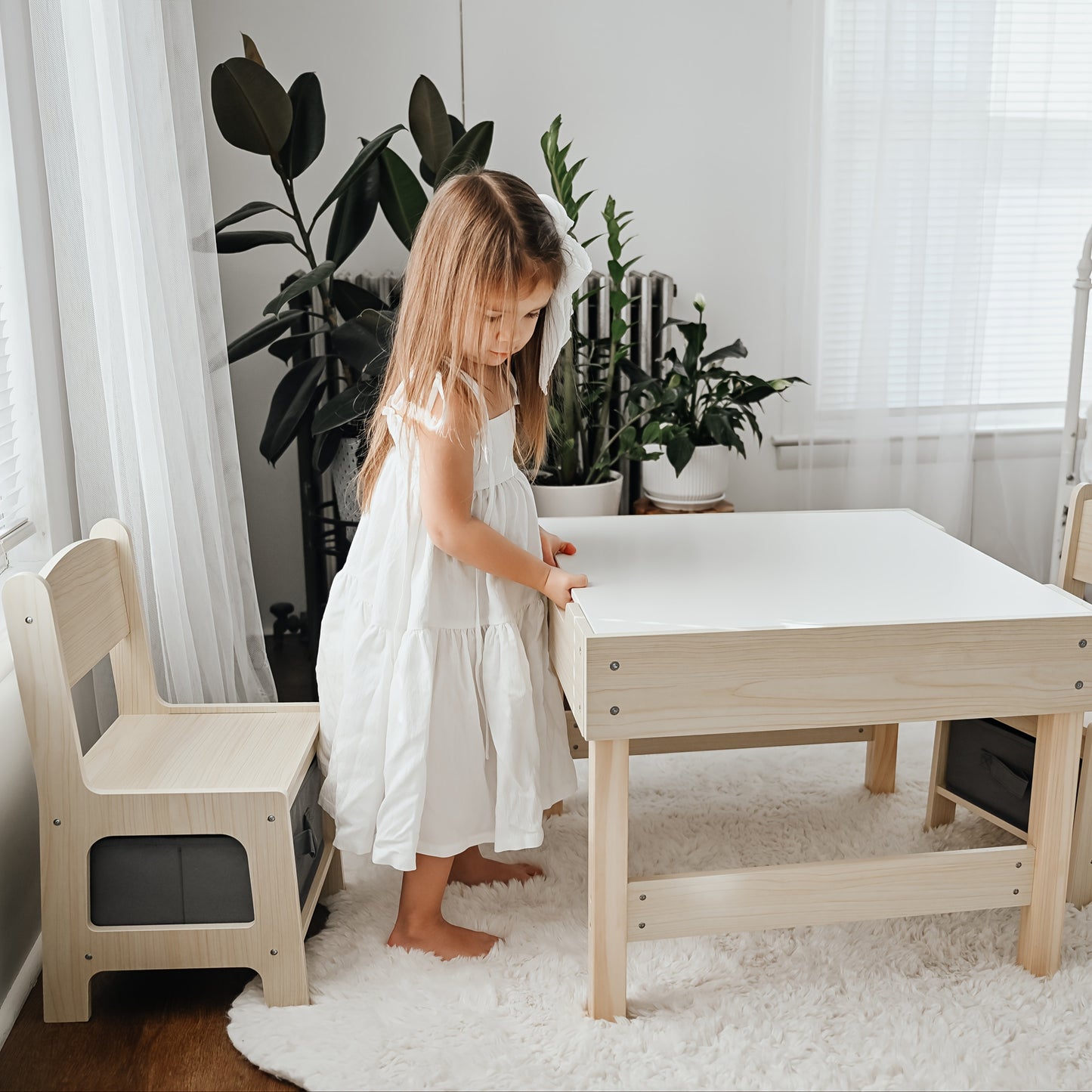 3-in-1 Kids Table and Chairs Set – with Storage Drawer