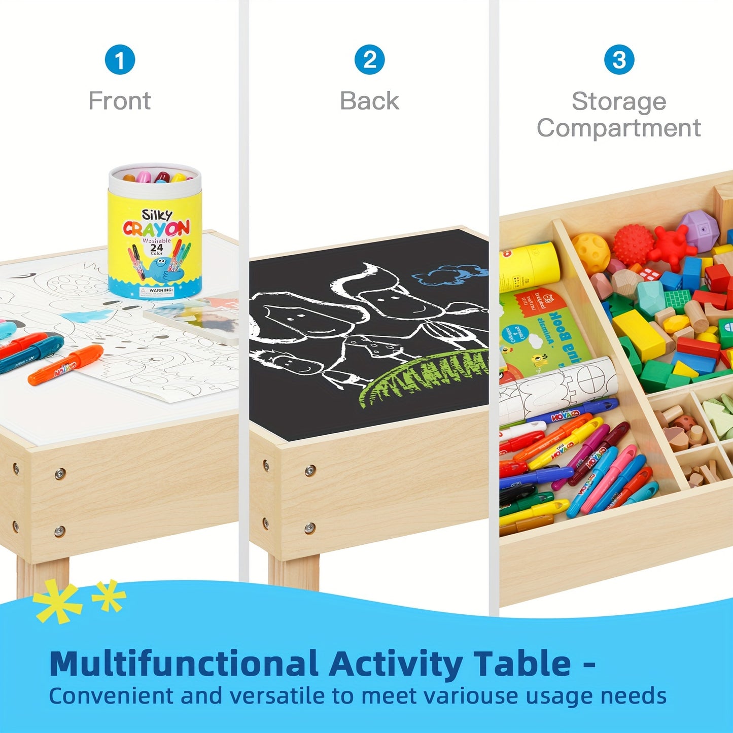 3-in-1 Kids Table and Chairs Set – with Storage Drawer