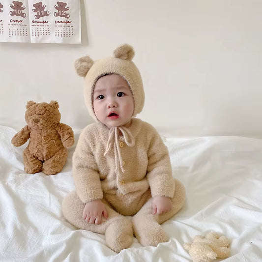 Winter Newborn Toddler Boys and Girls Bear One-Piece Climbing Suit Children Fashion Warm Baby Simple Soft Homewear Clothes