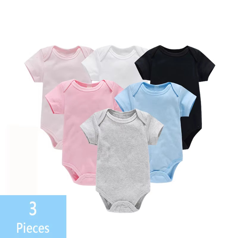 3Pcs/Lot Baby Clothes Boy/Girl Baby Bodysuit Summer Clothes Solid Color Romper Soft Cotton Jumpsuit for Newborns Clothing 2021