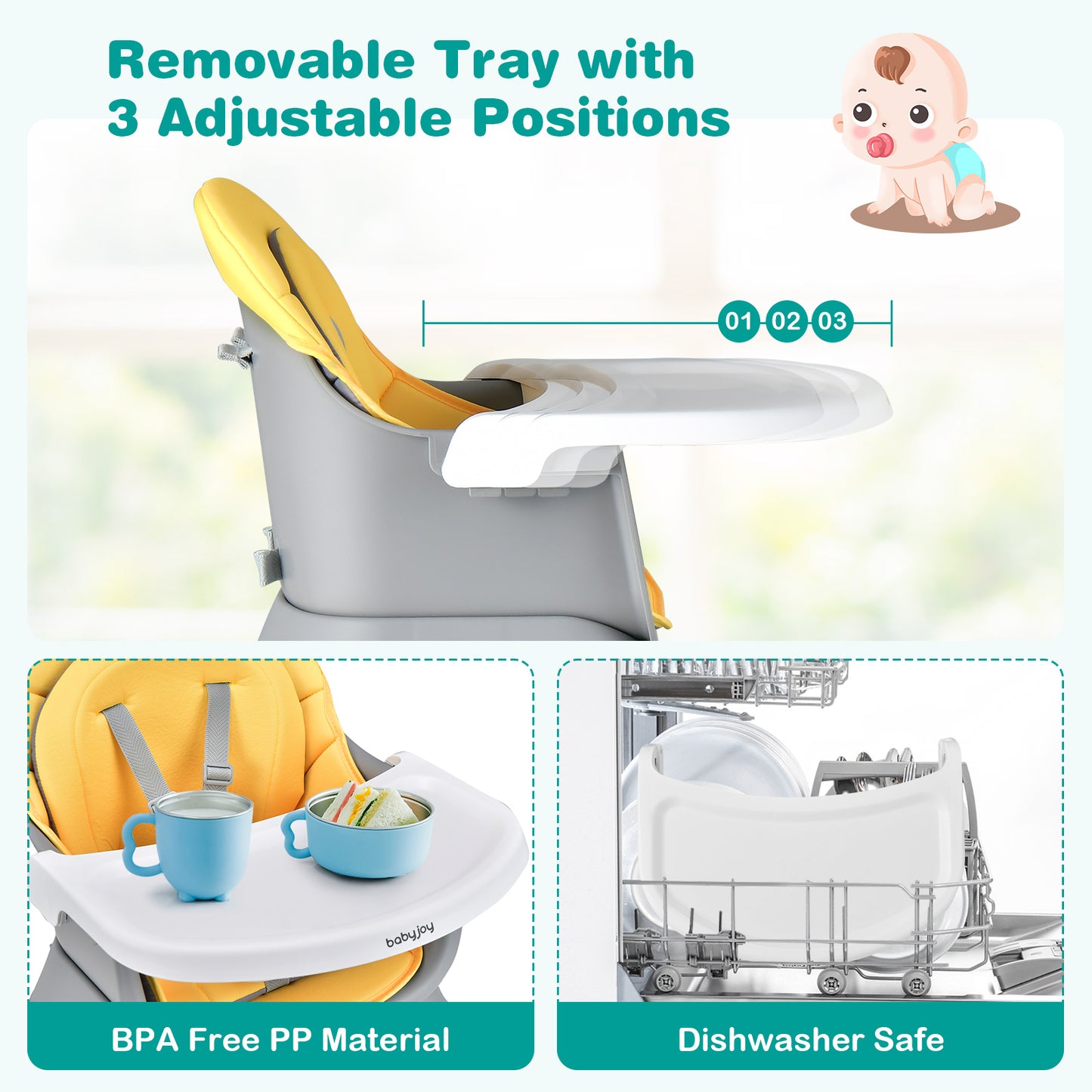 8-in-1 Convertible Baby High Chair – Adjustable with Tray and Cushions