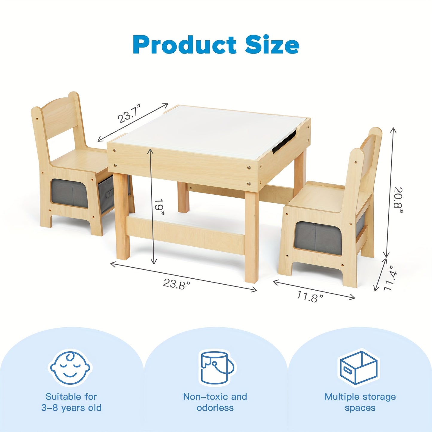 3-in-1 Kids Table and Chairs Set – with Storage Drawer