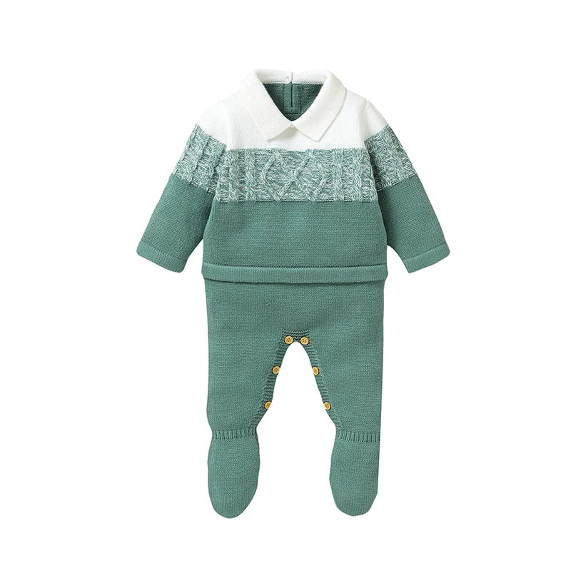 Newborn Baby Romper Knitted Infant Fashion Striped 0-9M Overalls Long Sleeve Autumn Foot Wrap