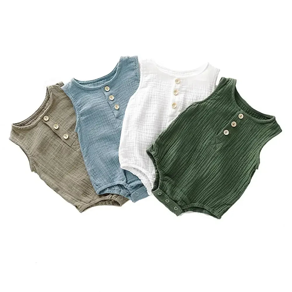 Summer Infant Baby Boys Girls Romper Muslin Sleeveless