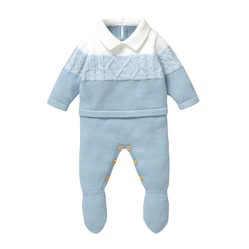 Newborn Baby Romper Knitted Infant Fashion Striped 0-9M Overalls Long Sleeve Autumn Foot Wrap