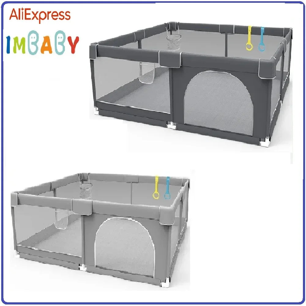 IMBABY Grey corral for Baby with Protective Angle Baby Playground