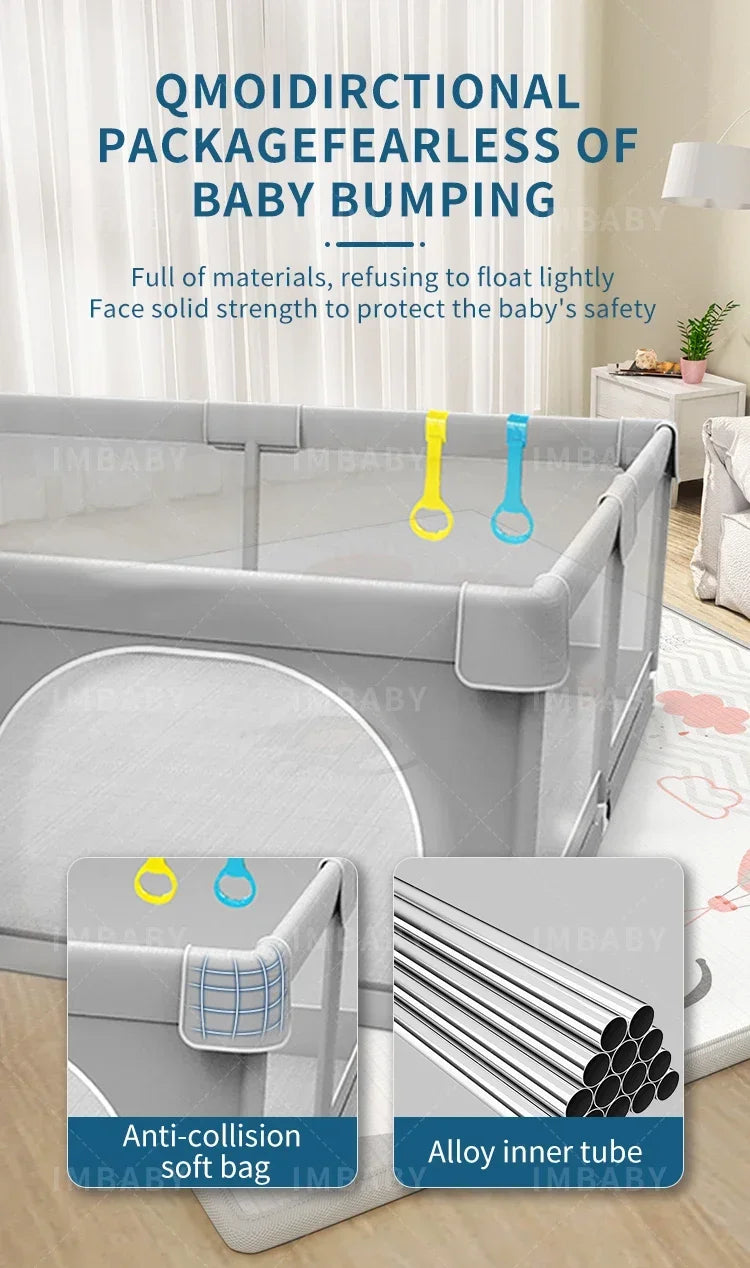 IMBABY Grey corral for Baby with Protective Angle Baby Playground