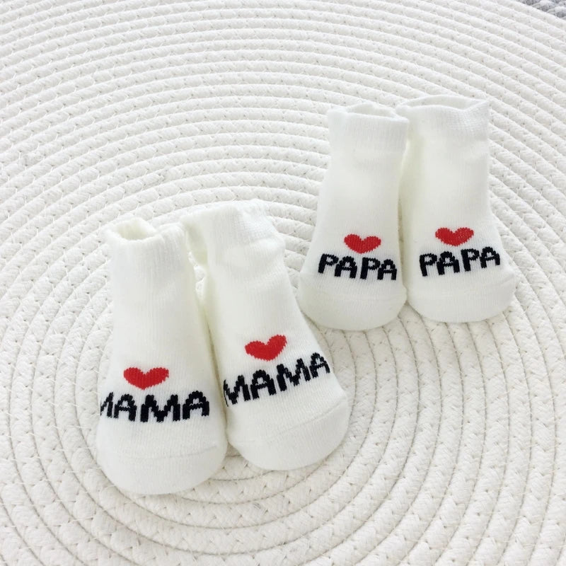 2Pairs Newborn Baby Girls Boys Socks White Cute Love MAMA PAPA