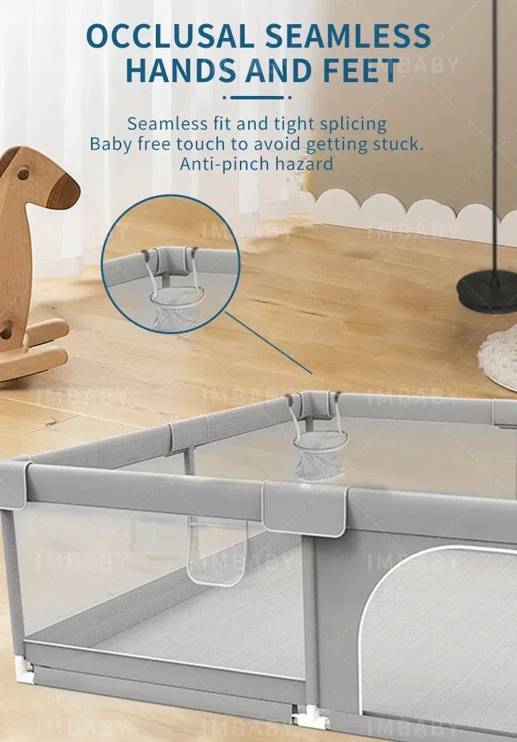 IMBABY Grey corral for Baby with Protective Angle Baby Playground