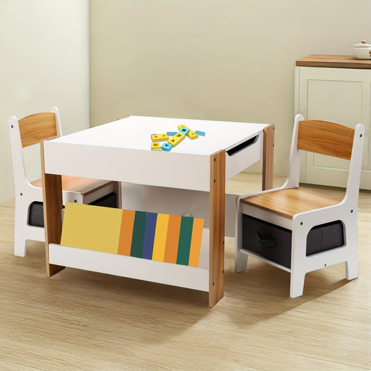 Kids Wooden Table and Chair Set – with Bookshelf and Storage Drawer