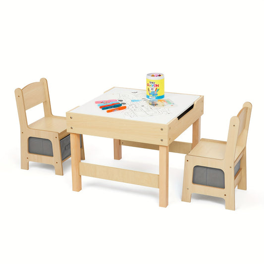 3-in-1 Kids Table and Chairs Set – with Storage Drawer